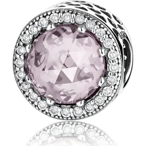 Wholesale Authentic 925 Sterling Silver Clear Pink Crystal Beads With White CZ Charm Fit Original Bracelet DIY Jewelry