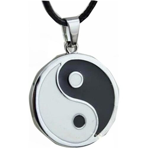 PU Leather Necklaces Vintage Stainless Steel Yin Ying Yang Pendant Necklace Black White Necklace Men Jewelry