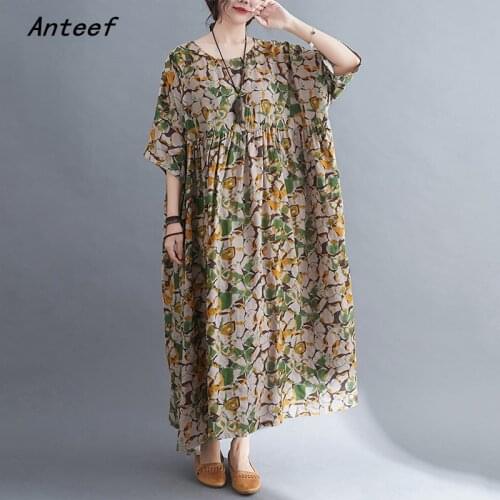 Short sleeve plus size cotton vintage floral dresses for women casual loose long woman summer sun dress elegant clothes 2021
