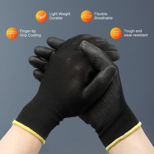 12 Pairs New Safety Coating Work Gloves Hand Protect PU Nylon Anti Skid Dustproof PU Coated Work Gloves For Garden Supply S M L