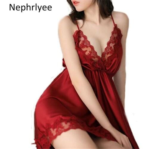 Sexy brides Women Nightdress Lace Mini Dress Deep V Neck Nightgown Bow Sleepwear Strap Sling Summer Sleepwear SLP001487