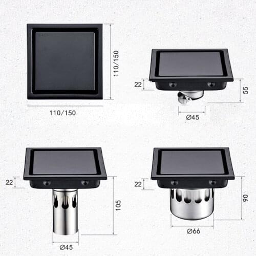 11cm/15cm Stainless steel Waste Drain Bathroom Tile Insert Invisible Shower Square Floor Drain Cover Hair Catcher Clean Strainer