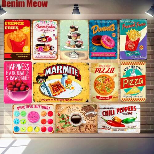Delicious Bakery Food Painting Cupcakes Metal Sticker Tin Signs Cafe Kitchen Decor Pizza Poster Vintage Plaque Wall Decor A898