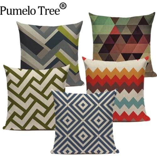 High Quality Printed Cushions Cover Geometric Decorative Pillows For Sofa Car Home Multicolour Linen Pillow Cover Custom Pillow