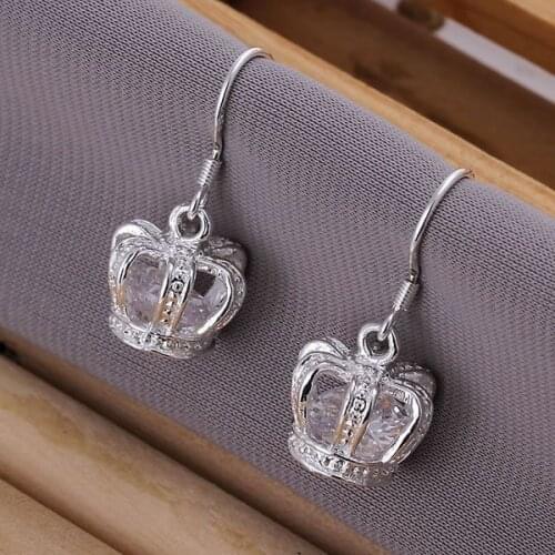 925 Jewelry Silver Color Wholesale Free Shipping Earrings For Women Inlaid Crown Earrings/adtaivaa Adsaiuza LQ-E081