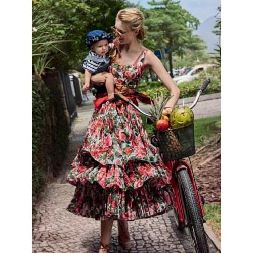 Beach Dress Print Dress Limited Cotton A-line Vadim 2018 New Style Super-sen Retro Printing Layer Lotus Leaf Harness Female