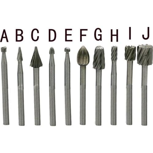 10pcs set of wood high-speed steel rotary file woodworking milling cutter wood carving cutter electric grinder supporting