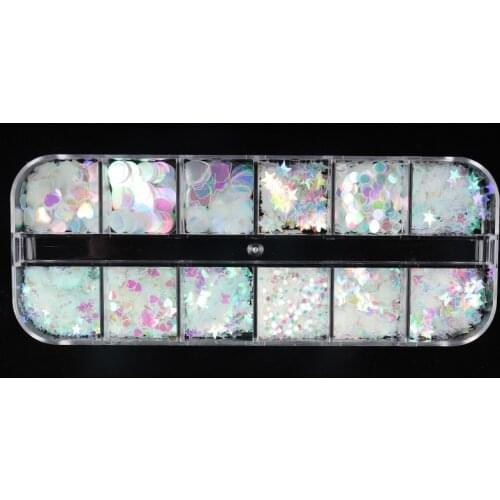 12 Grids Mixed Mermaid Symphony Glitter Nail Art Sequins Flakes 3D Holo Butterfly Heart Laser Slices Polish Manicure Decorations