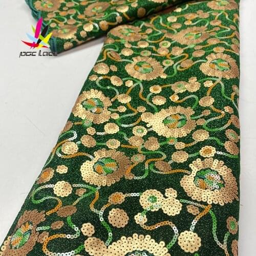 2021 Velvet Sequin Net Lace Green Sequin Latest Embroidery Fabric Party Asoebi Nigeria African 2020 XZ3808B