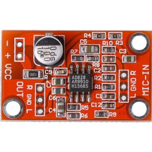 AD828 Stereo Dynamic Microphone Preamplifier Board MIC Preamp Module DC 3.8V-15V