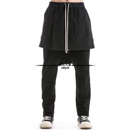 28-46 2020 New Men Clothing Casual Pants Patchwork Long Skirt Pants Hairstylist Personality Harem Pants Elastic Waist Trousers