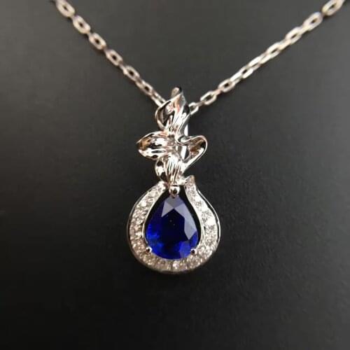 Solid 18K Gold 0.663ct Genuine Sapphire Pendant Necklace with 0.115ct Diamond Encrusted Wedding Engagement sapphire-jewelry