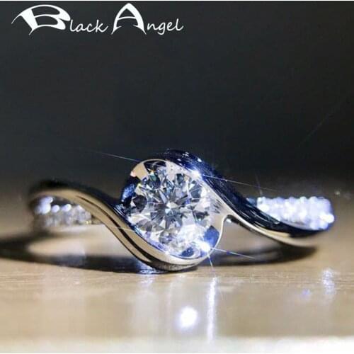 BLACK ANGEL Fashion 925 Sterling Silver Inlaid Moissanite Ring Women Plating 18k Wedding 8 Hearts 8 Arrows Jewelry Accessories