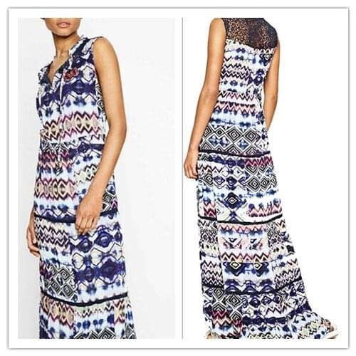 Bohemian style sleeveless lace spliced long dress