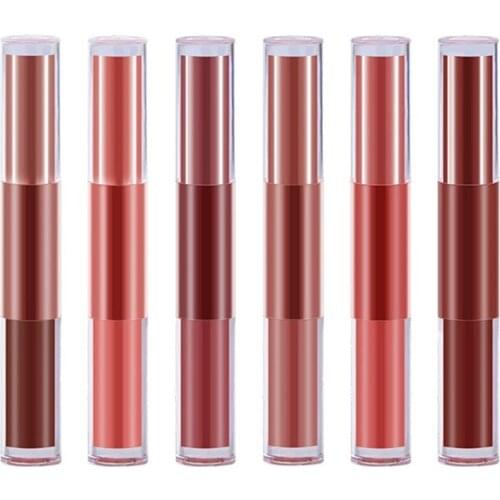 10 Piece 2 In 1 Double Head Liquid Lipstick Bulk Matte Velvet Lip Gloss Private Label Wholesale Nonstick Cup Lipgloss Custom
