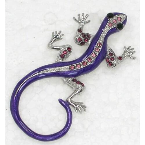 Purple Rhinestone Enamel Gecko Pin brooches C090 D