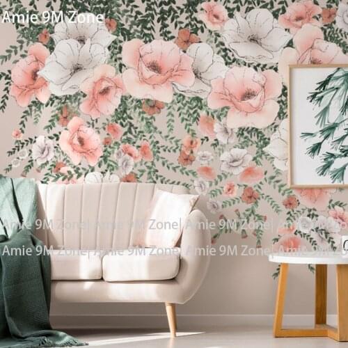 Tuya Art warm pink florals wall design wall-paper for bedroom mural wallpapers for living room and bed room discount
