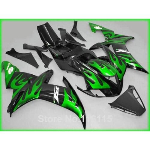 MOTOMARTS Full injection molding popular fairings set fit for YAMAHA YZF R1 02 03 green flames black Fairing kit 2002 2003 bodyw