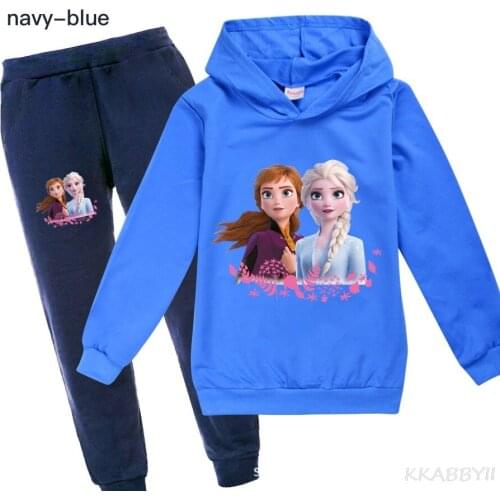 New Frozen Cute Print Hoodie Pants Set Coat Trousers Hoody Sweatshirt Clothes for Boys Girls Kids