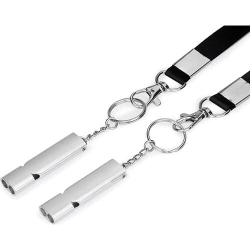 Double-hole Aluminium Alloy First Aid Kits Whistle Outdoor Emergency Survival Metal Whistle for Climbing with Neck Strap Lanyard