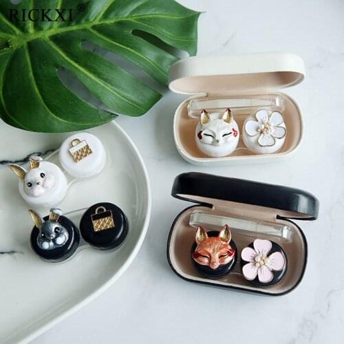 Cute Cartoon Handmade Contact Lens Case Women Colorful Lenes Box Hard Container Holder Eyewear Protector Travel Kit