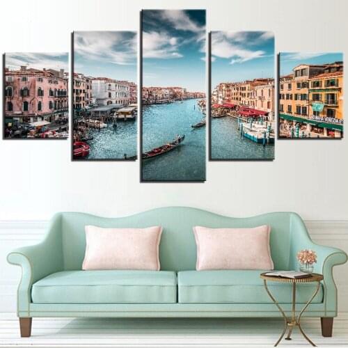 Modular Canvas Prints Posters Home Decor Wall Art Pictures 5 Pieces Water City Art Scenery Landscape Buildings Paintings