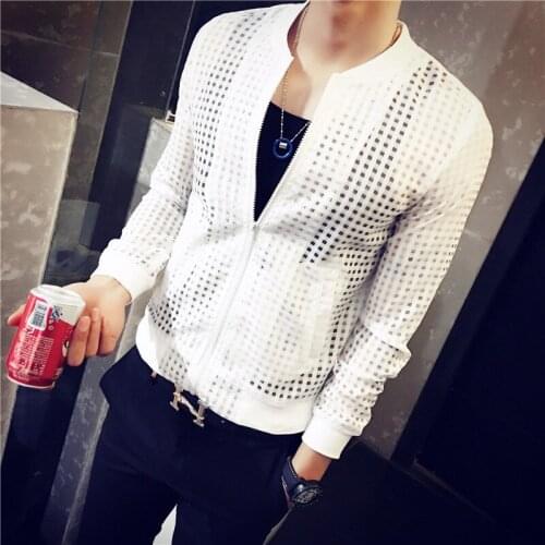 Spring And Summer New Thin Transparent Male Zipper Shirt Sunscreen Clothes Long Sleeve Net Shirts Personality Men Jacket Coats