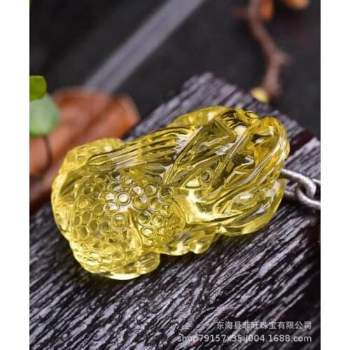 Genuine Natural Yellow Citrine Quartz Pi Xiu Carved Pendant Necklace 38x20mm Crystal Women Men Wealthy Stone Jewelry AAAAA
