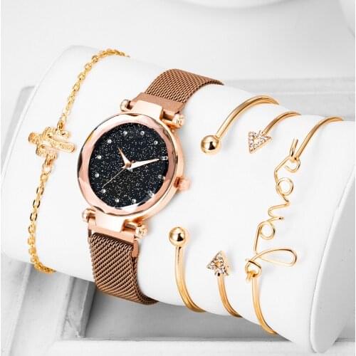 2020 New Fashion Women Watches Luxury Stainless Steel Watch With 4 Bracelets Ladies Dress Womens WristWatch Gift Clock Reloj Uhr