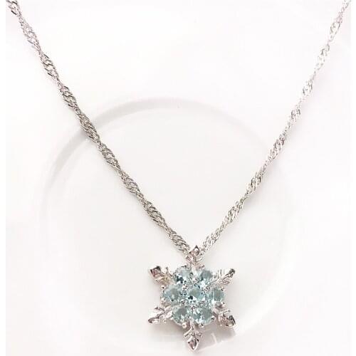 Charm Vintage Lady Blue Crystal Snowflake Zircon Flower Necklaces & Pendants Jewelry For Women