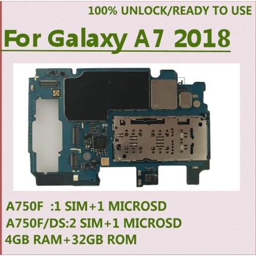 Original Unlocked Main Motherboard Replacement For Samsung Galaxy A7 2018 A750F A750G 64GB 128GB Dual sim Motherboard