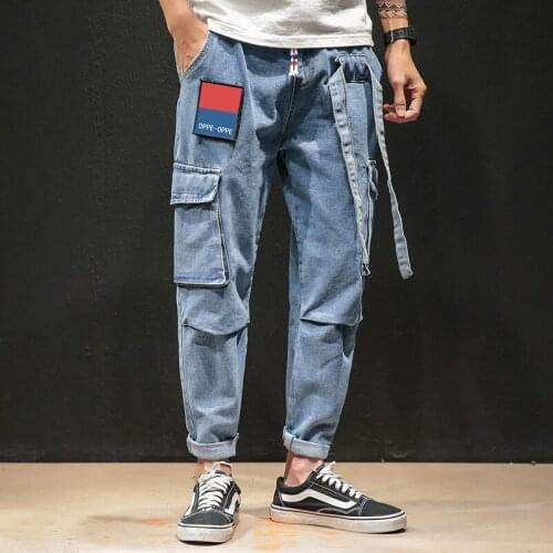 Autumn Pocket Streetwear Denim Pants 2020 Mens Patchwork Cargo Jeans Male Baggy VintageTrousers