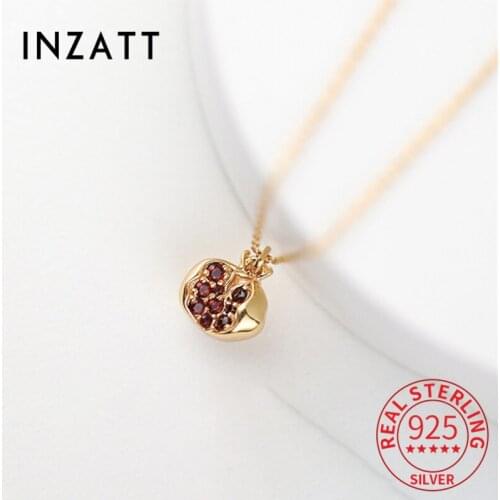 INZATT Real 925 Sterling Silver Red Zircon Fruit Pomegranate Chokers Necklace For Women Cute Fine 14k Gold Jewelry Drop Shipping