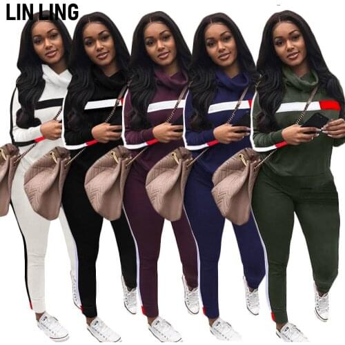 LINLING Solid Color Stripe Splicing Casual Suit European and American Long Sleeve Pile Collar Suit
