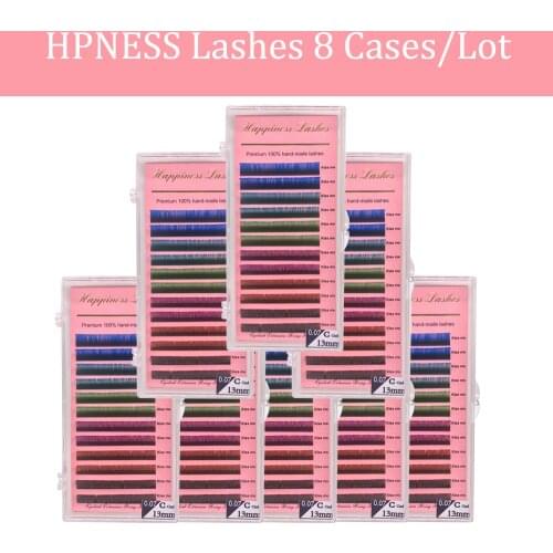 Individual Classic Silk Colors Makeup Eyelash Extensions 8 Trays/Lot Rainbow Mink Premium 0.07 C/D Curl Lashes Free Shipping