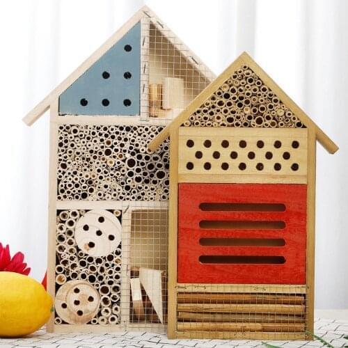 Bee Box Insect House Wooden Insect Hotel Natural Nesting Habitat Insect Breeding Nest for Outdoor Garden Yard Bee Butterfly