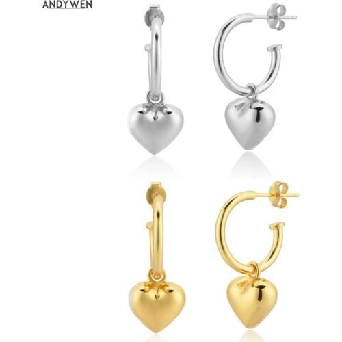 ANDYWEN 925 Sterling Silver Gold Hollow Heart Drop Earring Piercing Fashion Circle Round Pendiente Jewelry 2020 Luxury Clips