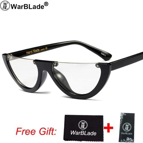 WarBLade Unique Half Frame Women Cat Eye Sunglasses Brand Designer Fashion Ladies Pink Tint/Clear Lens Shades 2018 Hot