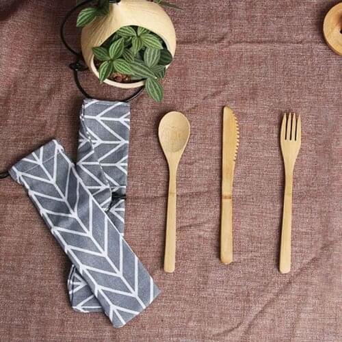 3pcs/set Straw Kitchen Utensil With Random Bag Eco-friendly Travel Reusable Portable Bamboo Cutlery Set Spoon Fork Chopstick