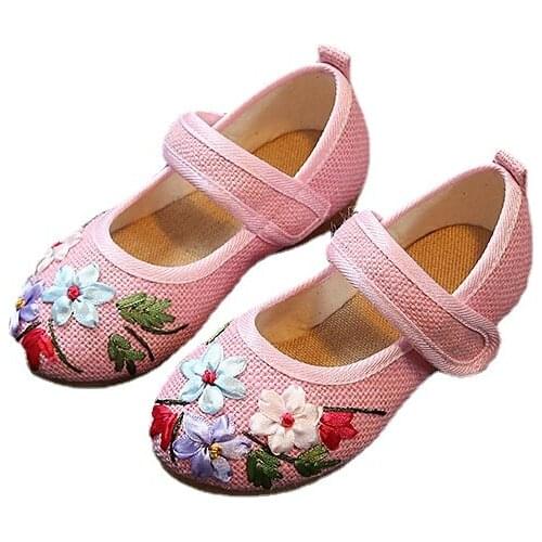 Embroidery Girls kids Lace Print Shoes Kid Non- Slip Classic Folk-custom Shoes Soft Children Casual Shoes