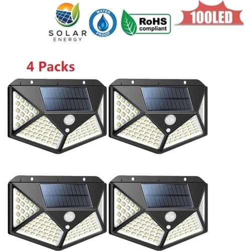 1-4pcs 100LED Solar Power Street Light PIR Motion Sensor Lamps Waterproof Wall Light Outdoor Street Garden Security Light 4 side