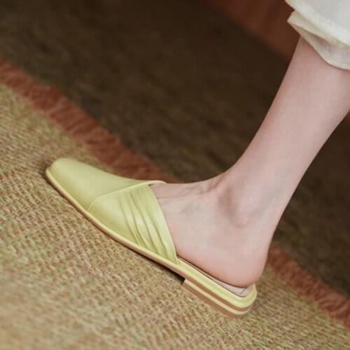 QZYERAI Genuine Leather Low Strange Heels Women Slippers Open Toe Summer Casual Beach Shoes Woman Ladies Shoes