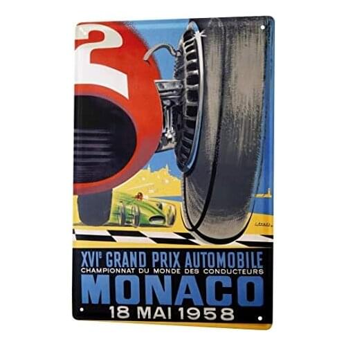 Tin Sign Decor Plaques Vintage Car Monaco Grand Prix 1958