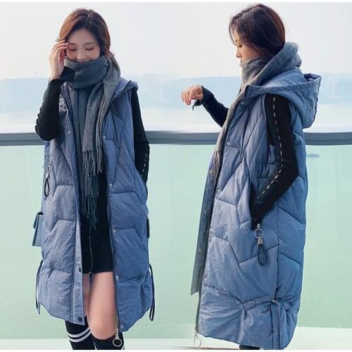 Vest Women Autumn Winter Parka Cotton Padded Hooded Zipper Embroidery Sleeveless Long Jacket Waistcoat Female Plus Size Parkas
