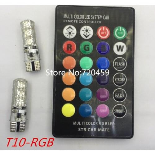 1 Set 2pcs T10 RGB Light 5050 SMD Colorful LED Car Interior Wedge Side Lamp Bulb Strobe with 1pcs Wireless Remote RGB Controller