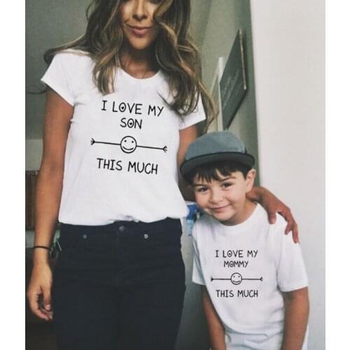 1pc I LOVE MY MOMMY/Son THIS MUCH Letter Print Family Matching Clothes Mommy and Son Tops Summer Women T-shirt Cute Family Look