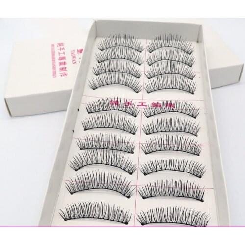 Eyelashes 10 Pairs of Artificial Eyelashes Made Up with Natural Soft Comfortable Hand Cotton Thread Stalk Makeup