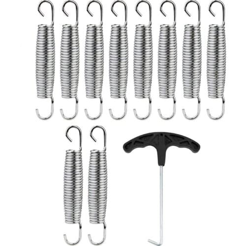 10Pcs 14cm Trampoline Spring Pull Tool with 1 T-Hook for Outdoor Mat Trampoline Install Your Jump Pad Hand Pull Tool