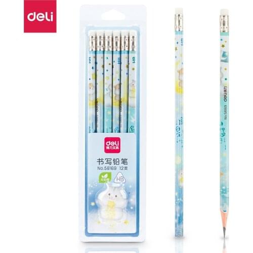 12pcs / box Deli 58169, cartoon star rat, advanced graphite HB rubber pencil, non-toxic pencil, student office stationery