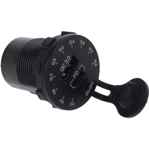 12V QC3.0 USB Type C PD Car Charger Fast Charge with LED Voltmeter ON OFF Switch 77UB